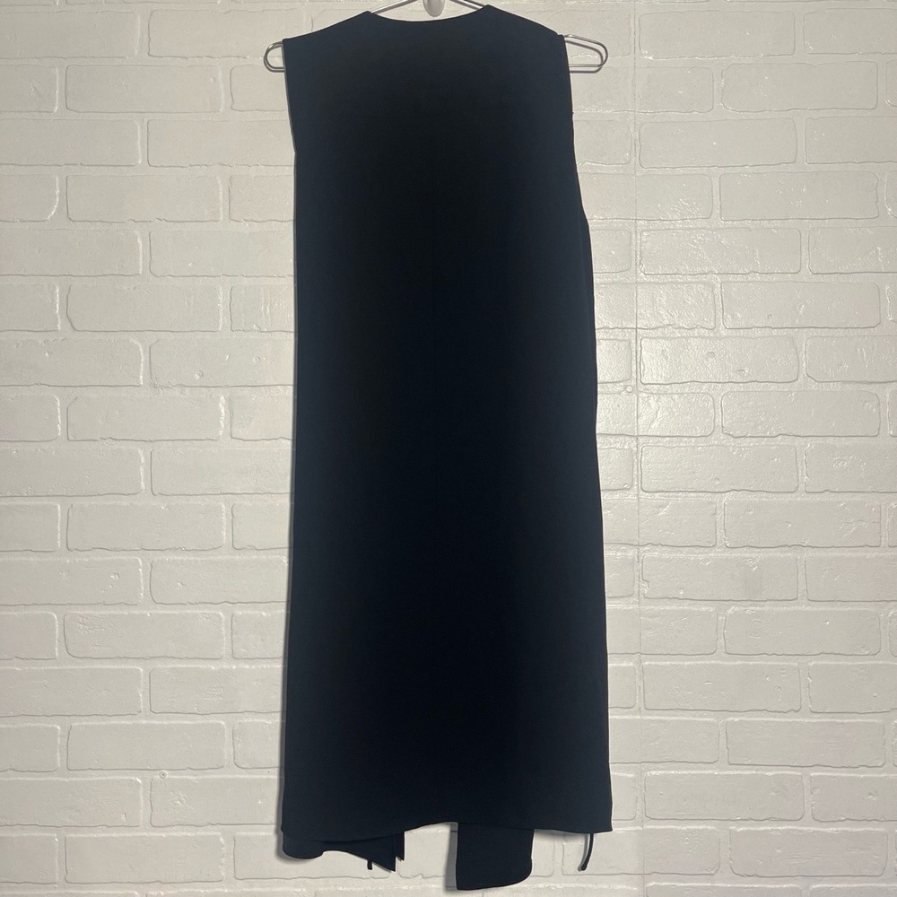 Zara Womens Black Long Draped Vest Tie Waist Cape V Neck Minimalist Medium - Picture 4 of 5